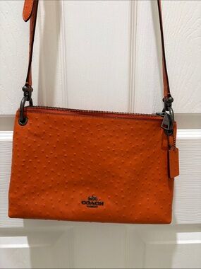Coach Orange Ostrich-Embossed Crossbody Bag
